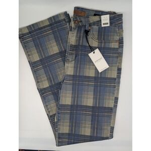 Judy Blue Women's Plaid Straight Leg Jeans Size 7 / 28 Denim Blue Tan Casual NWT